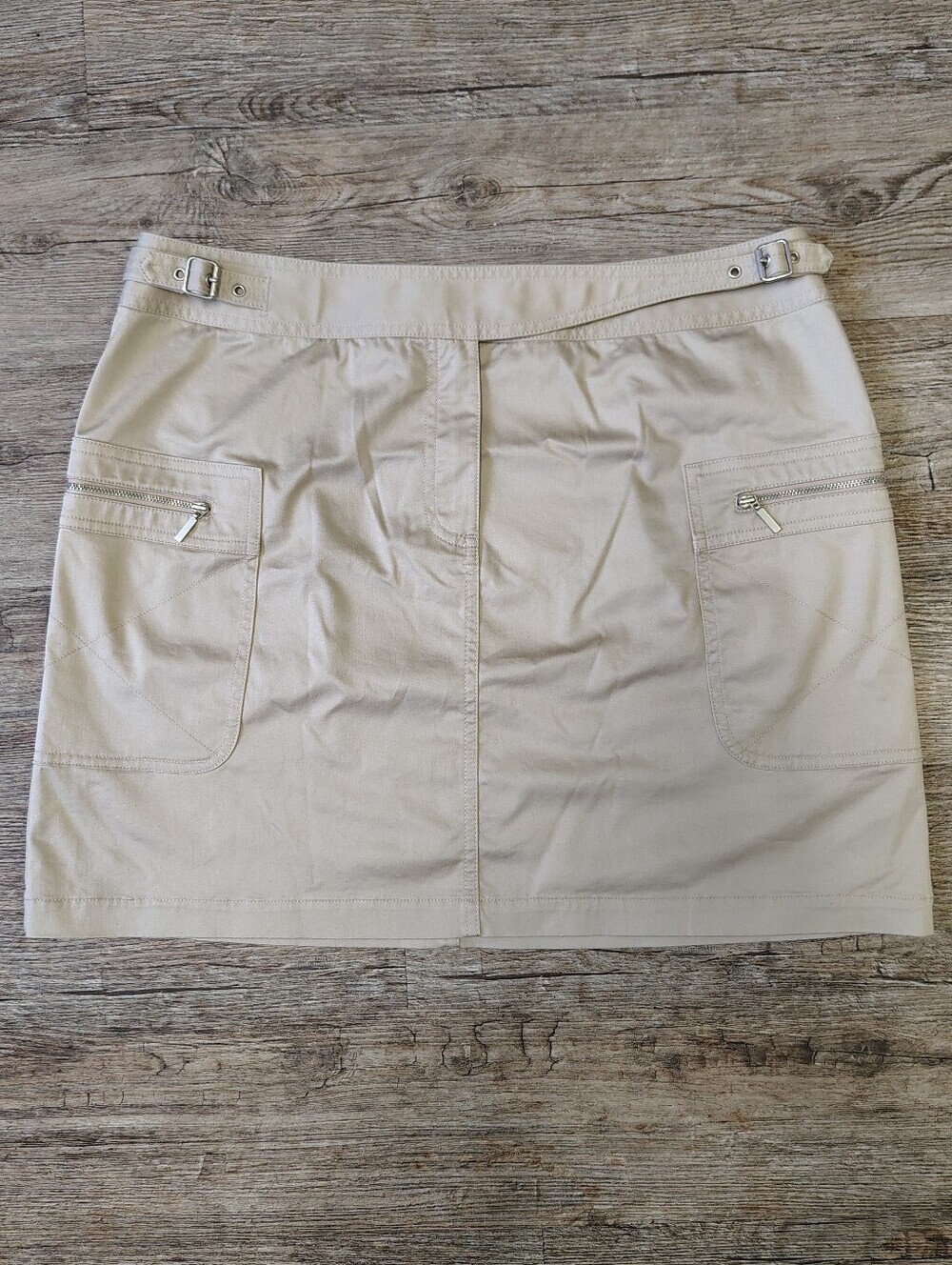 ANTONIO MELANI Beige Cotton Mini Skirt Front Zip Pockets Utility Stretch Zip